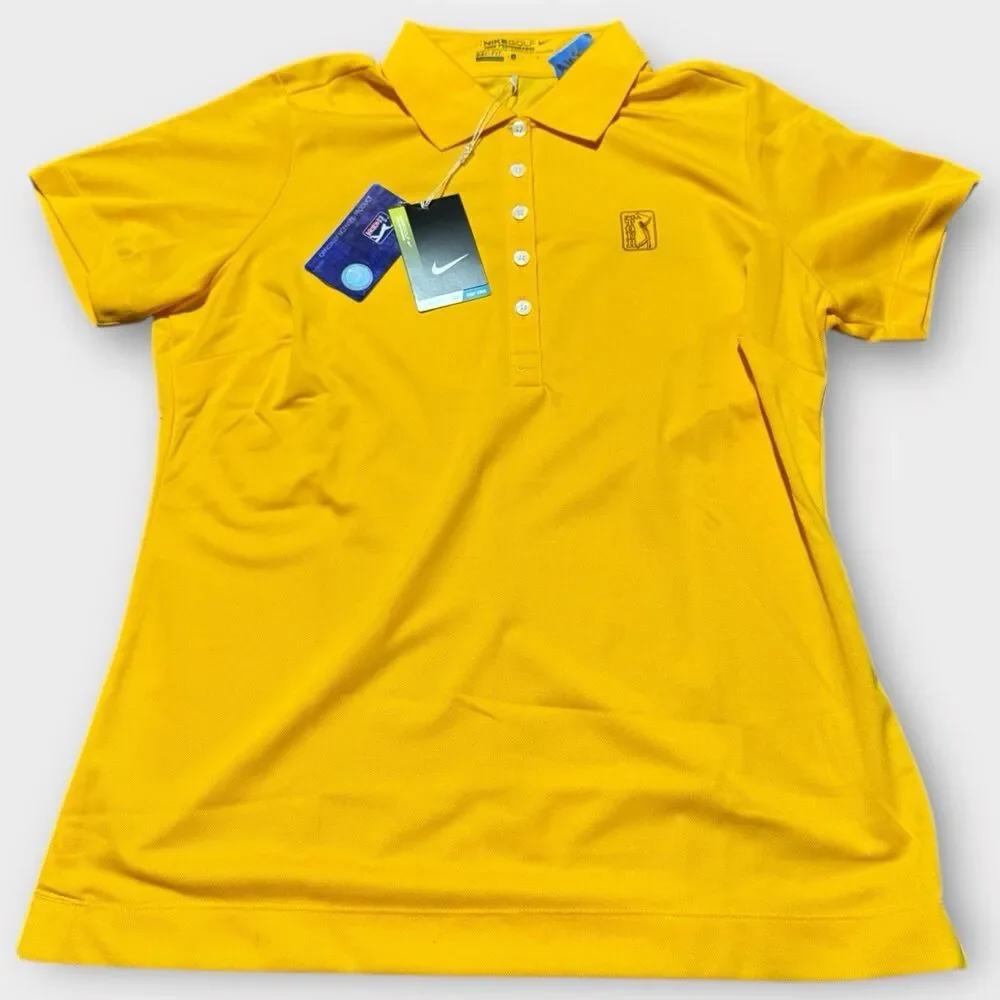 NWT PGA Tour Nike Women's LRG Yellow Performance Polo Golf Golfwear Sports Shirt
